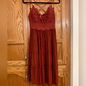 SunDress rust brown from tik tok with lace top size large L